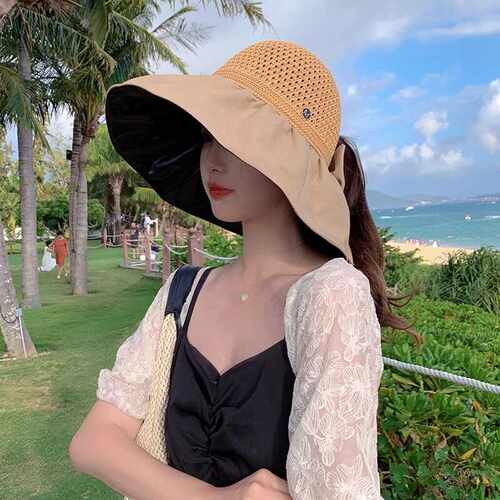 骑行防紫外线大檐黑胶蝴蝶结女款