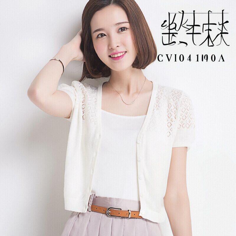 夏季短袖外搭开衫女薄款针织短款小外搭镂空半袖坎肩小款披肩外套