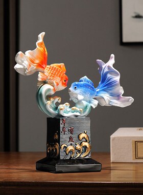 速发新中式福锦年摆件创意家居年余有鲤装饰轻奢办公室桌面工艺品