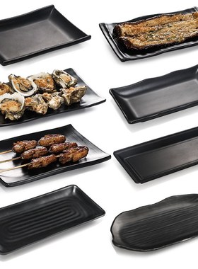 速发烧烤盘子料0个装 密胺长方形商用塑锅黑色创意特色餐具火1店