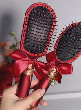 速发方婚喜梳子结红色陪嫁镜子梳子一对嫁婚礼高档订妆套装婚庆用