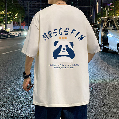 速发港风chT夏季新体宽松款恤复古花猫印熊半袖衣服