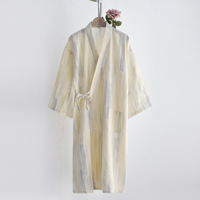 速发日式和服睡袍女士春秋夏季纯棉纱布薄款宽松汗蒸浴袍家居服睡
