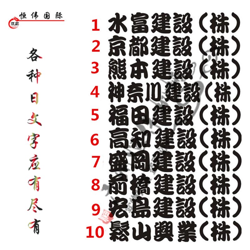 速发挖贴机全车日文字 车身日文字贴 建设 创意掘个 标性字贴纸