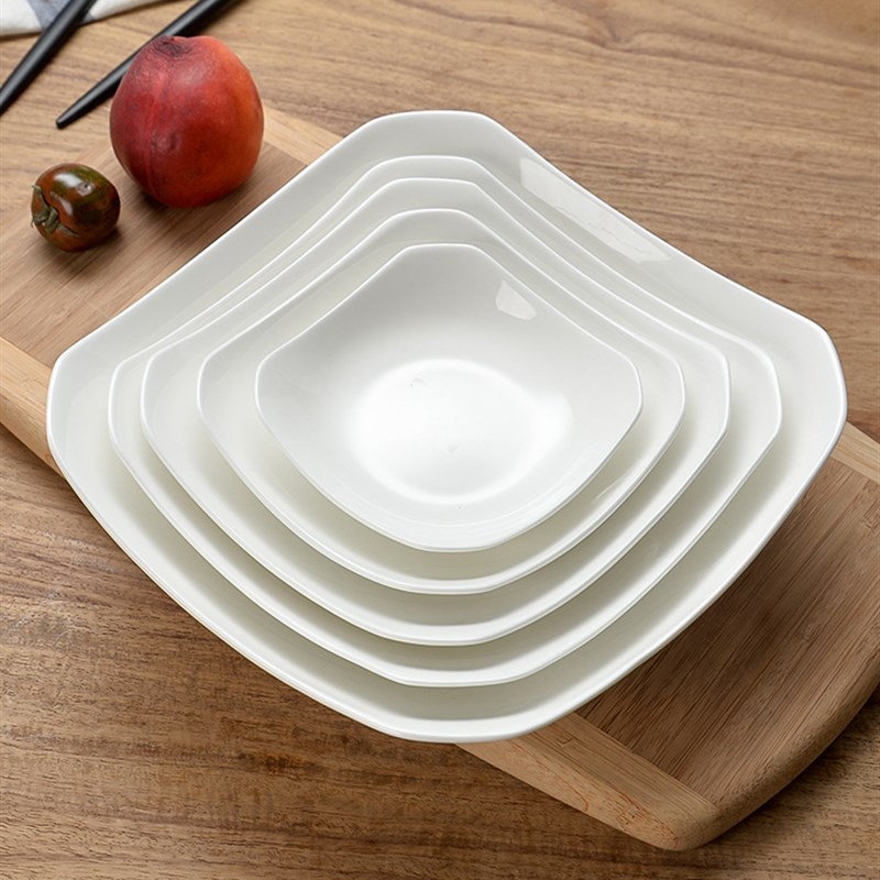 速发纯白色盘子深盘碟子餐具家用装盘盘炒菜汤餐菜盘骨瓷饭盘方盘