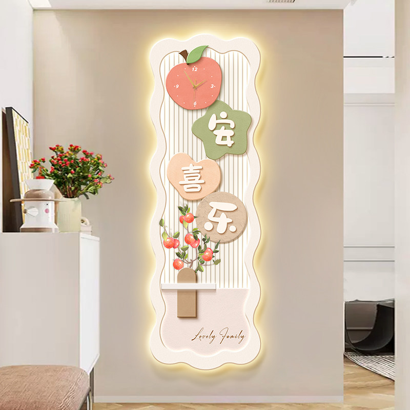 速发入户走关玄廊装饰画平厅喜乐客安过道装饰壁画带钟表发光挂画