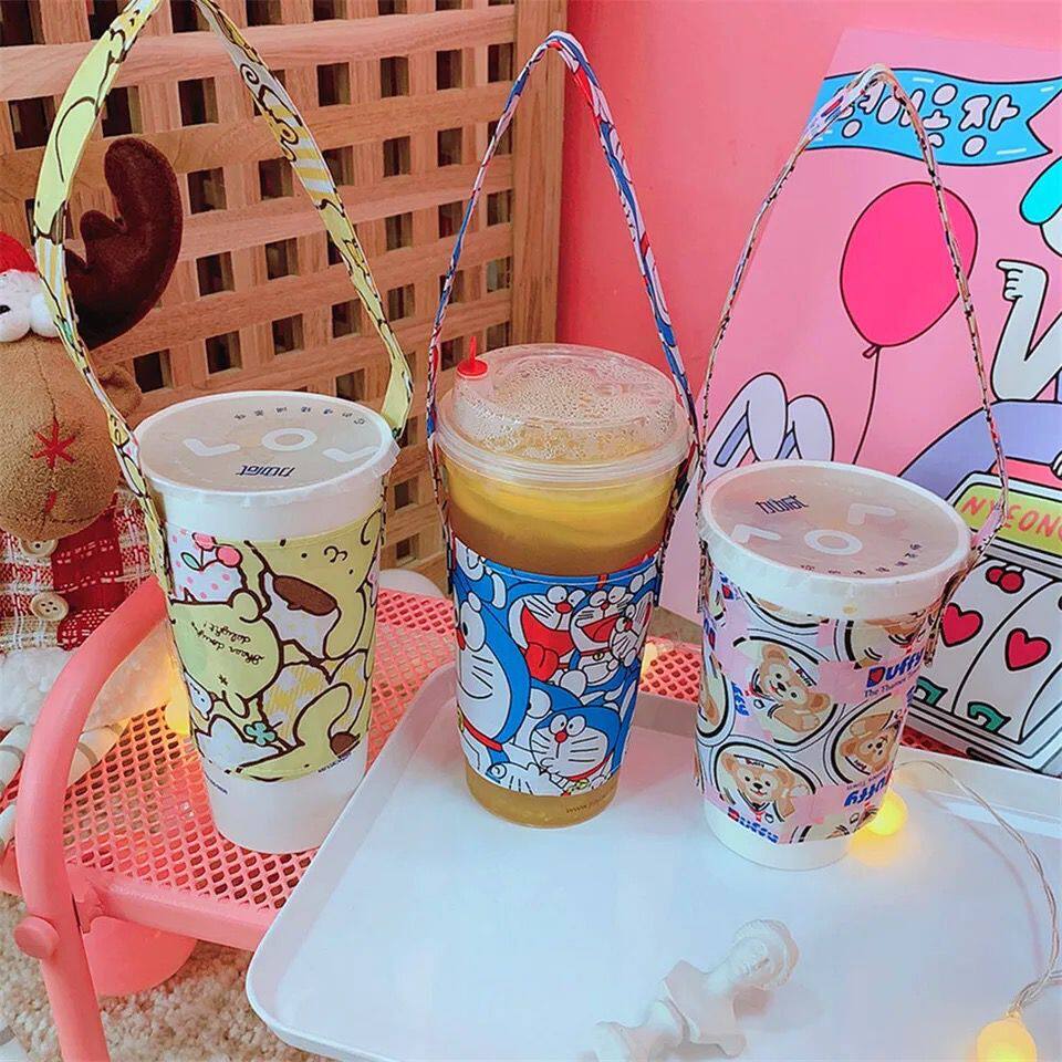速发可饮少心携茶咖啡爱料环保杯套 便奶防烫手提袋奶茶带