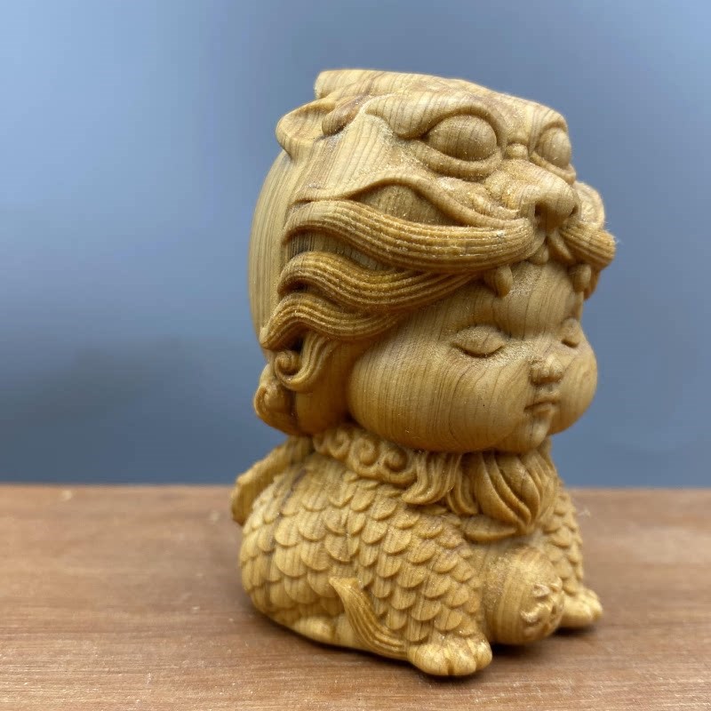 速发崖柏木雕家居汽车装饰可爱龙妞手把件生肖龙摆件工艺品创意茶