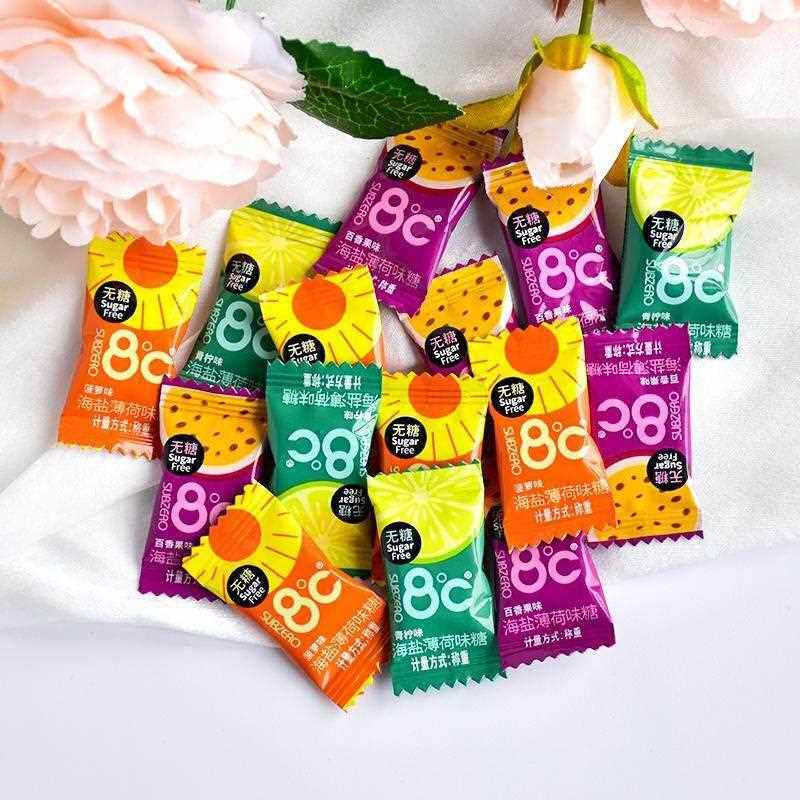 8℃度薄荷糖海盐凤梨百香果青柠薄荷味糖水果味无糖薄荷糖