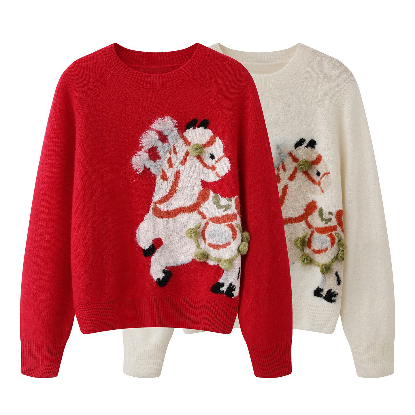 明星同款新年大红毛衣新款女装生肖马刺绣提花针织衫毛衣1SWT067