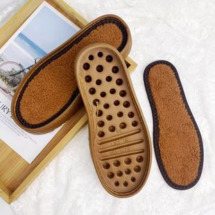 太阳花靴底手工编织冰条线钩织拖鞋男女冬季eva防滑加厚柔软鞋底