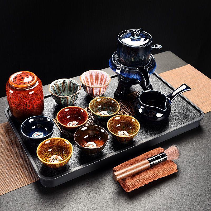 窑变懒人石磨茶具整套家