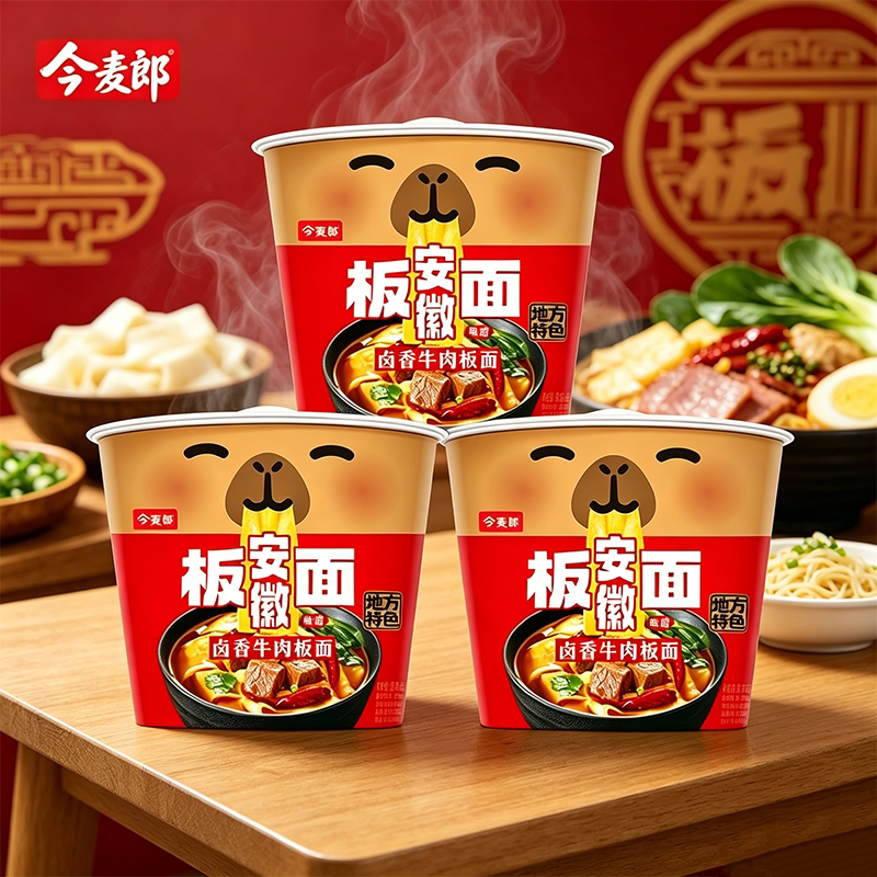 今麦郎安徽板面桶装泡面方便面卤香牛肉味懒人速食卡皮巴拉联名款