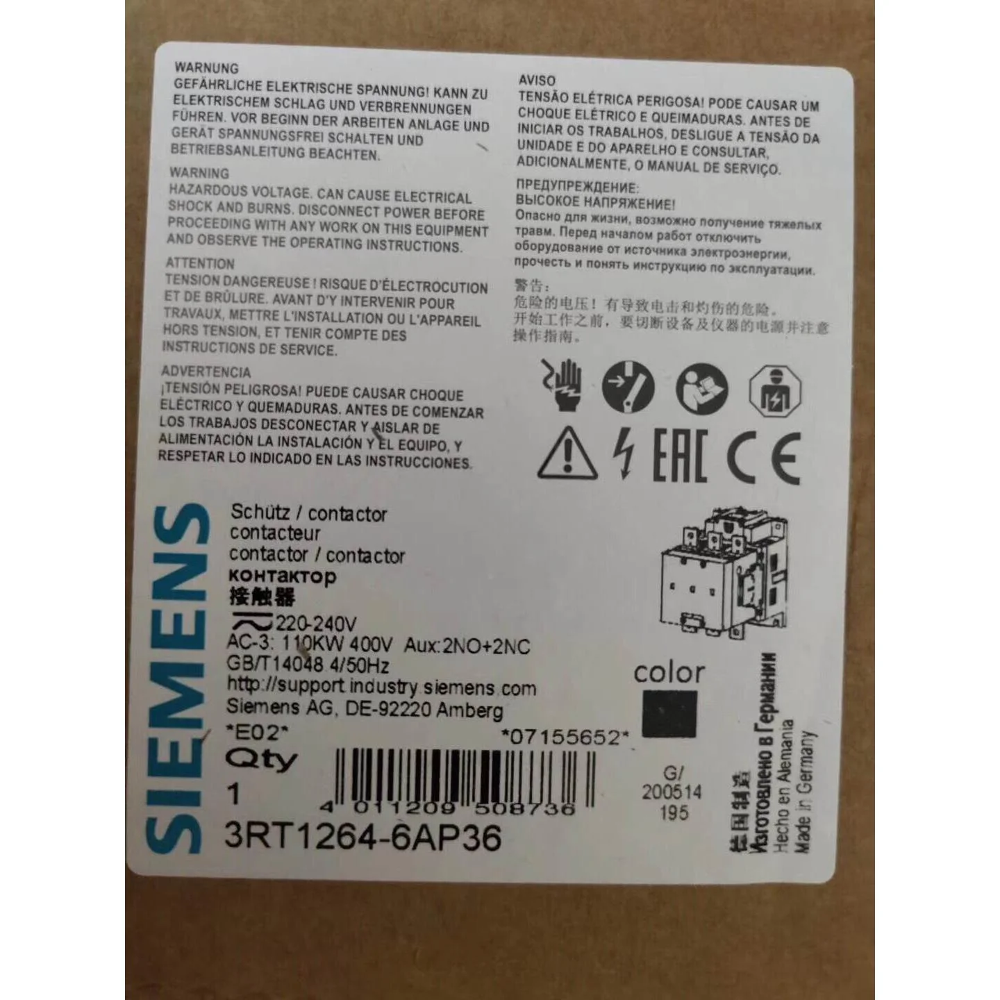 非标价西门子直空接触器 3RT1264-6AP36 3RT1265议价