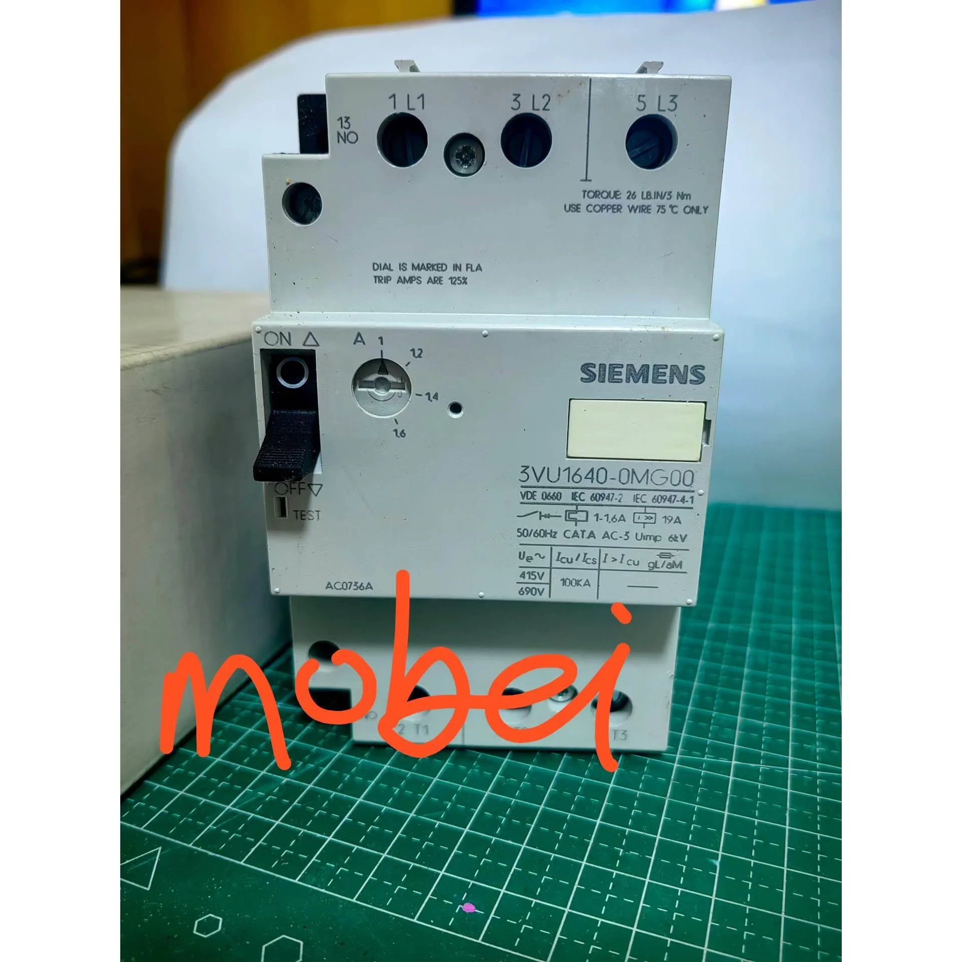 非标价3VU1640-0MG00西门子马达断路器1-1.6A库存全议价