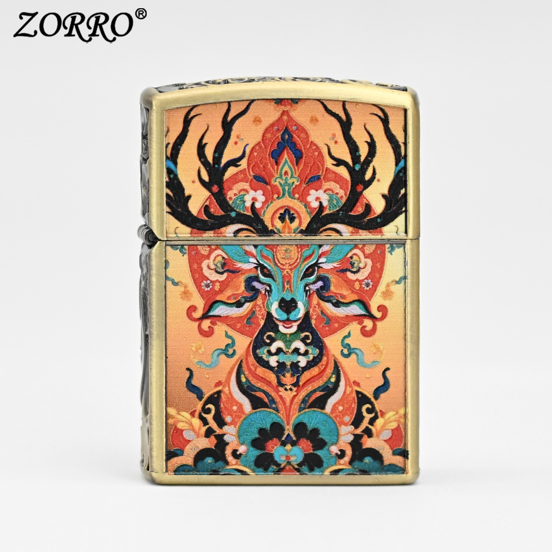 ZORRO佐罗盔甲机彩印仙鹿正品煤油打火机男士防风送男友节日礼物