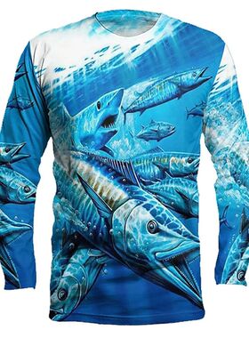Fisherman 3D Printed Outdoor T-shirt 圆领钓鱼者3D印花户外T恤