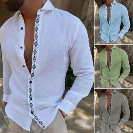 Polo collar printed button up shirt 翻领印花系扣长袖衬衫男士