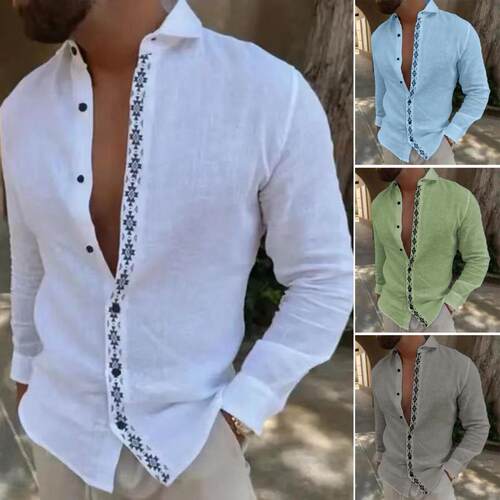 翻领印花系扣长袖衬衫