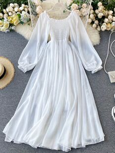 long neck line 网纱裙女 mesh skirt纯色一字领长袖 sleeved One