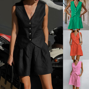 vest shorts set无袖 Two 马甲短裤 sleeveless 西装 两件套女 piece