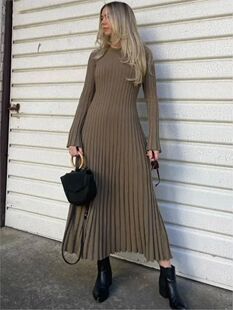 neck round sleeved 圆领紧身针织裙女 knit skirt长袖 tight Long