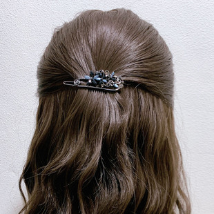 高级感水钻花朵发夹头饰女小号后脑勺青蛙扣夹简约侧边夹刘海顶夹