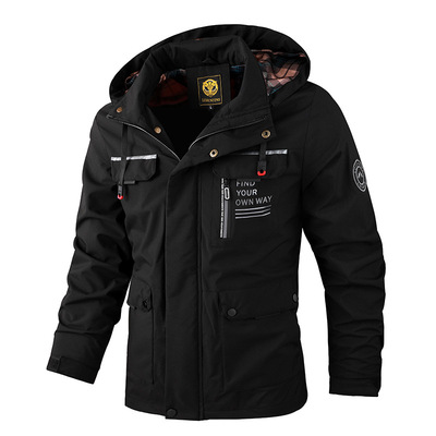 秋装连帽夹克男士风衣外套中长款Hooded jacket men's mid length