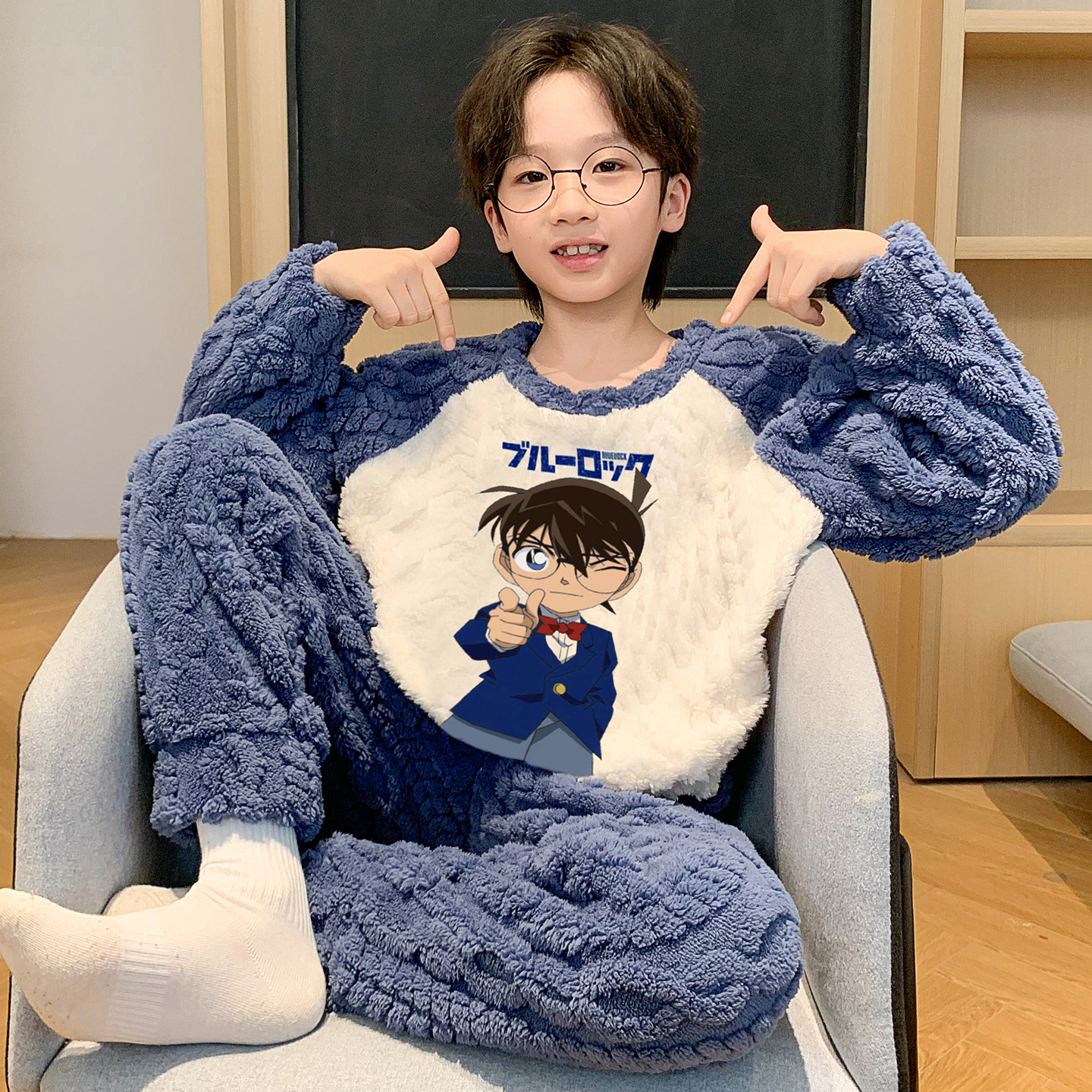 儿童睡衣男童法兰绒秋冬季加厚