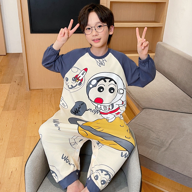 纯棉儿童连体睡衣奥特曼男童春秋季男孩中大童家居服长袖防踢睡袋