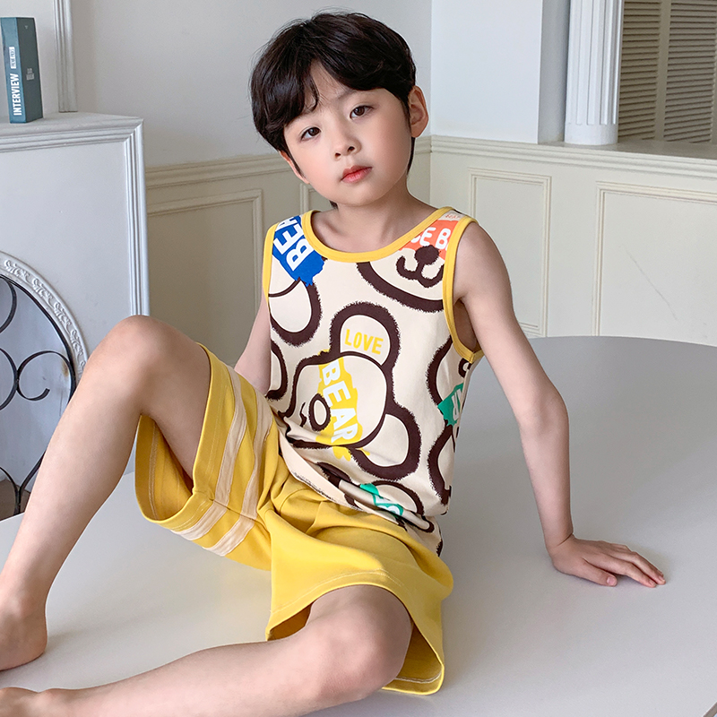 儿童睡衣男孩夏季薄款背心纯棉2025新款男童夏天无袖中大童初中生