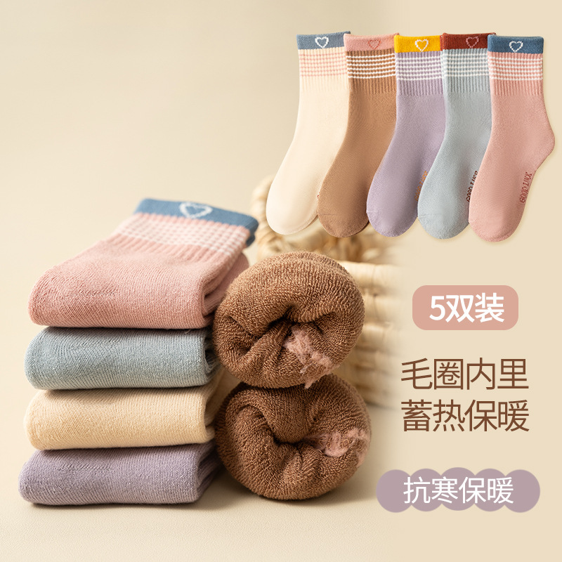 儿童加厚冬季毛圈袜男女童中筒加绒保暖宝宝袜毛巾袜批发儿童