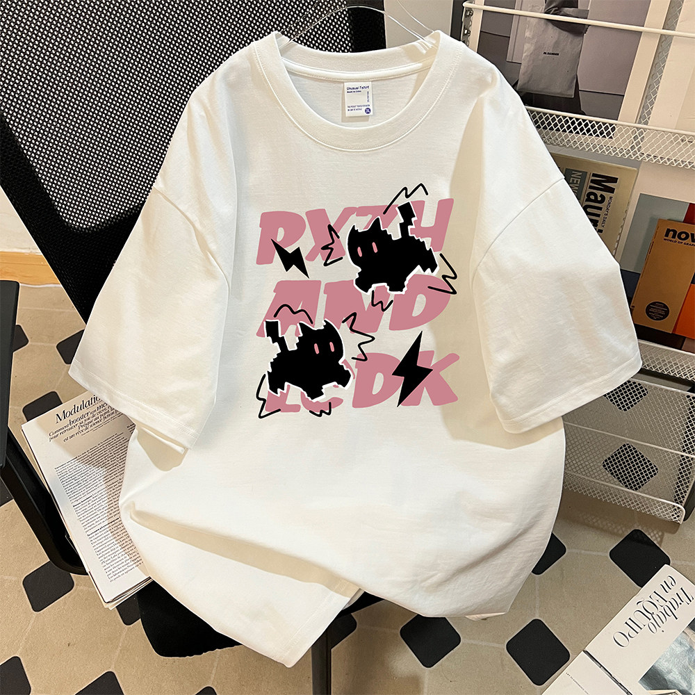 wassup美式复古卡通猫咪男女款夏季宽松2025新款纯棉短袖T恤