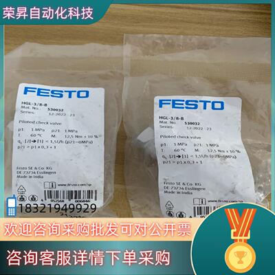 费斯托先导单向阀HGL-3/8-B530032共2个