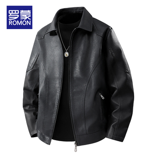2026年新款 春季 潮流飞行夹克男 复古翻领机车皮衣外套男士 罗蒙美式