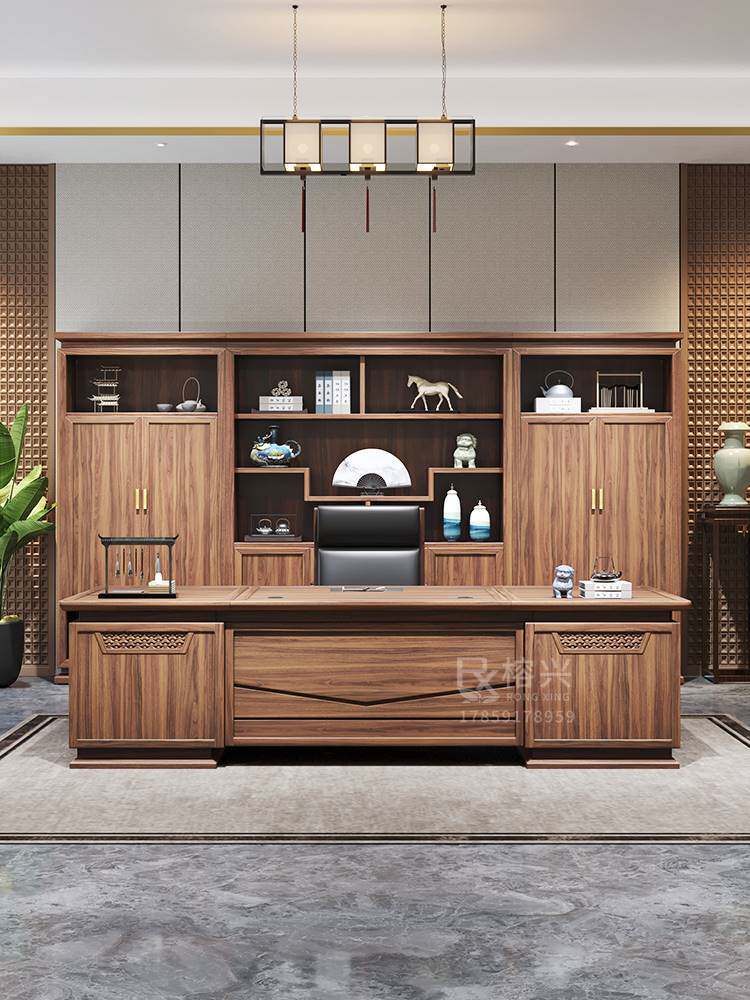 新中式全实木办公桌老板桌椅组合简约现代总裁桌大班台办公室家具