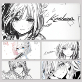 二次元 动漫鼠标垫超大号高级感黑白线条键盘滑鼠垫加厚锁边桌面垫