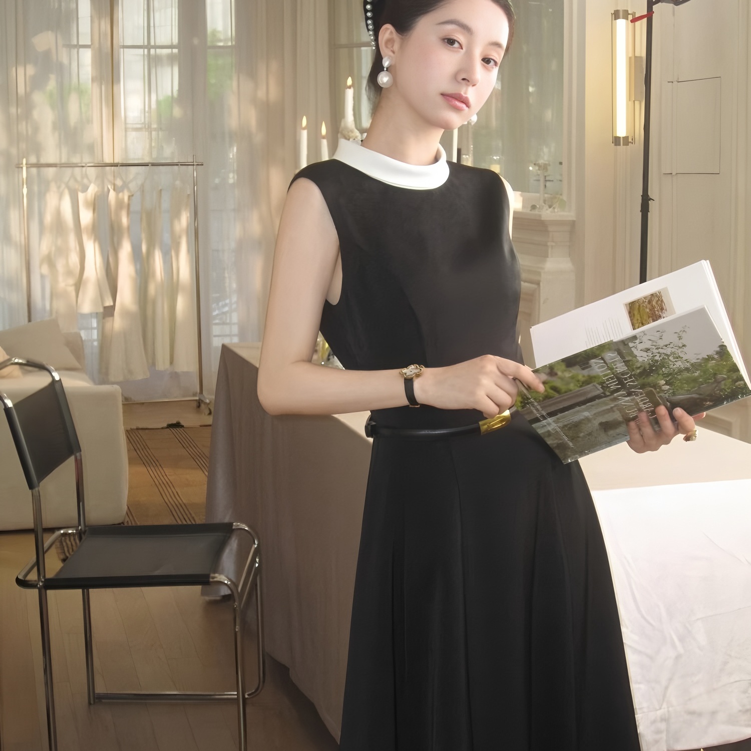 赫本风法式连衣裙轻奢女装高级感2025夏季新款富家千金高腰小黑裙