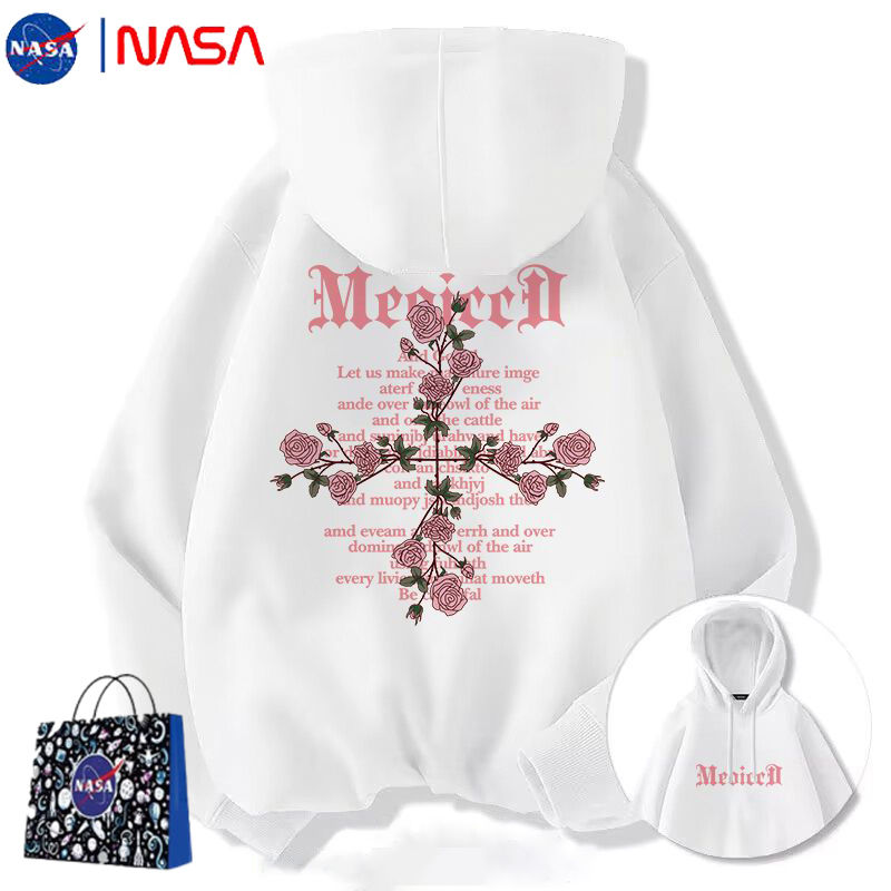 NASA联名玫瑰花美式复古卫衣男秋冬季新款潮牌高街厚实宽松情侣装