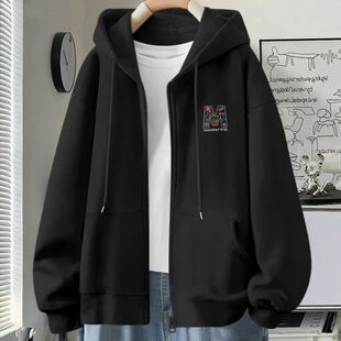 NASA美式 卫衣男慵懒宽松垂坠感上衣服潮 M字母印花胸标连帽开衫