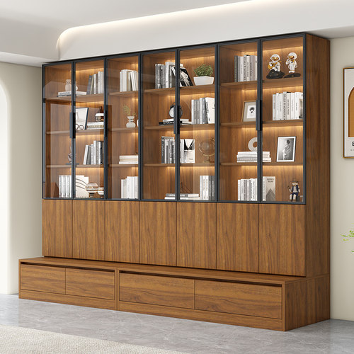 书柜储藏柜到顶一体靠墙落地展示