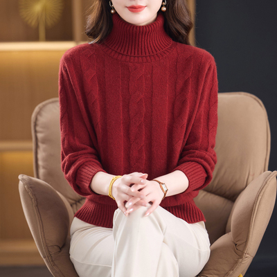 高端100%纯羊毛绒衫女冬季加厚高领毛衣2025新款妈妈保暖打底衫女
