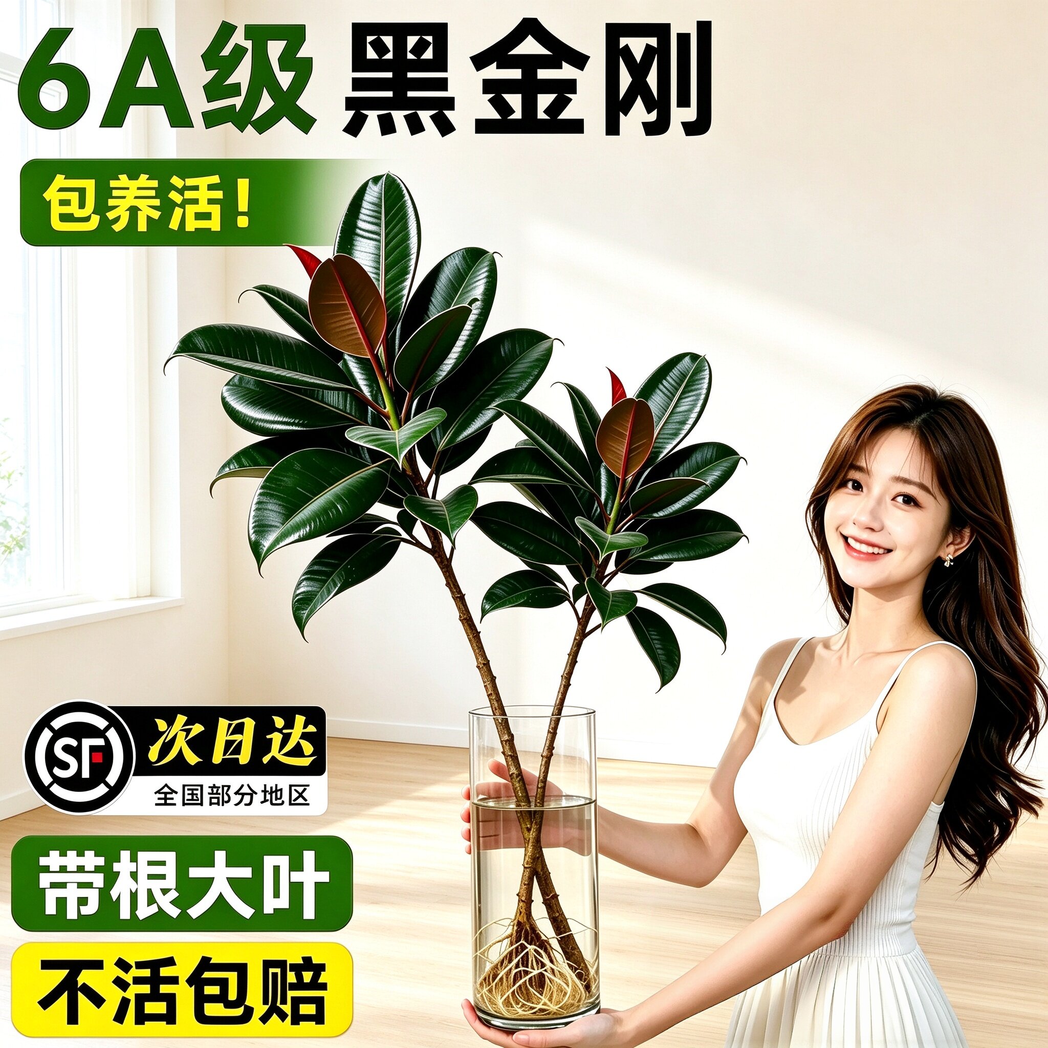 黑金刚橡皮树水培大型室内绿植客厅办公室落地盆栽阔叶耐阴居家装
