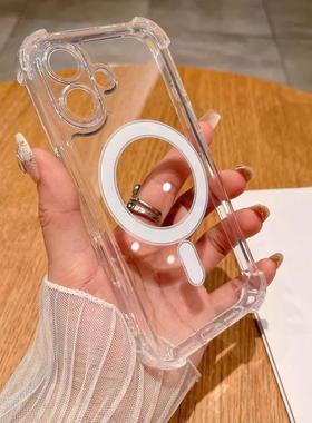 Magsafe磁吸适用iphone16手机壳新款透明14苹果15promax气囊防摔12pro男士max情侣11女款ip13简约高级感13pro