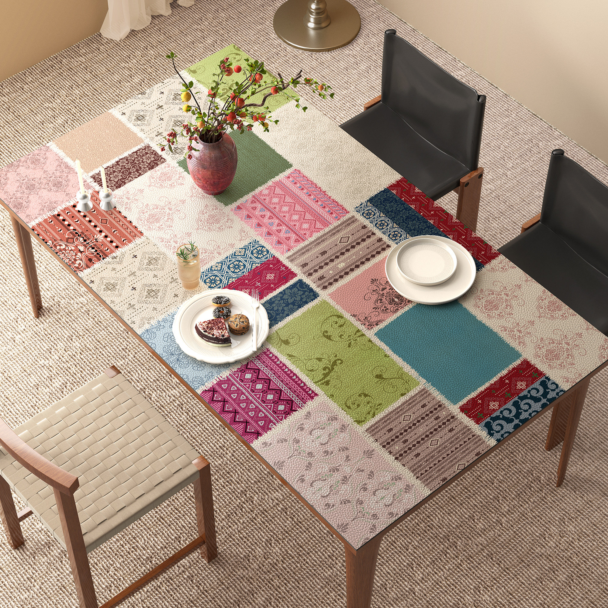 民族风餐桌垫免洗防水防油防烫pvc桌布2025新款美式中古茶几垫子,居家布艺,桌布,淘宝优惠券,粉丝福利购,淘宝优惠卷