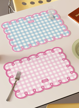 复古格纹奶油风餐垫免洗防水防油热垫厨房碗筷台面杯垫皮革餐桌垫