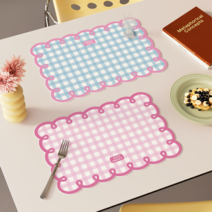 复古格纹奶油风餐垫免洗防水防油热垫厨房碗筷台面杯垫皮革餐桌垫