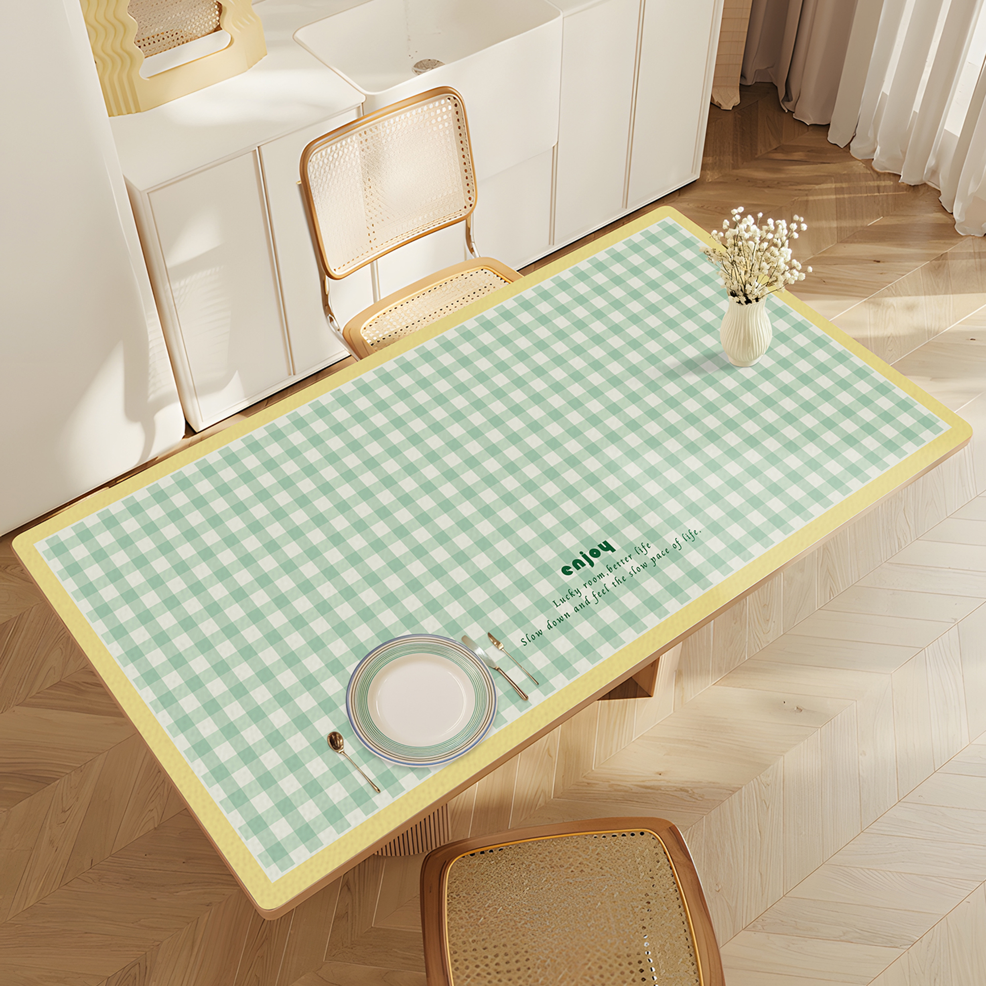 奶油风撞色餐桌垫防水防油可擦免洗桌布轻奢高级感防烫茶几垫台布