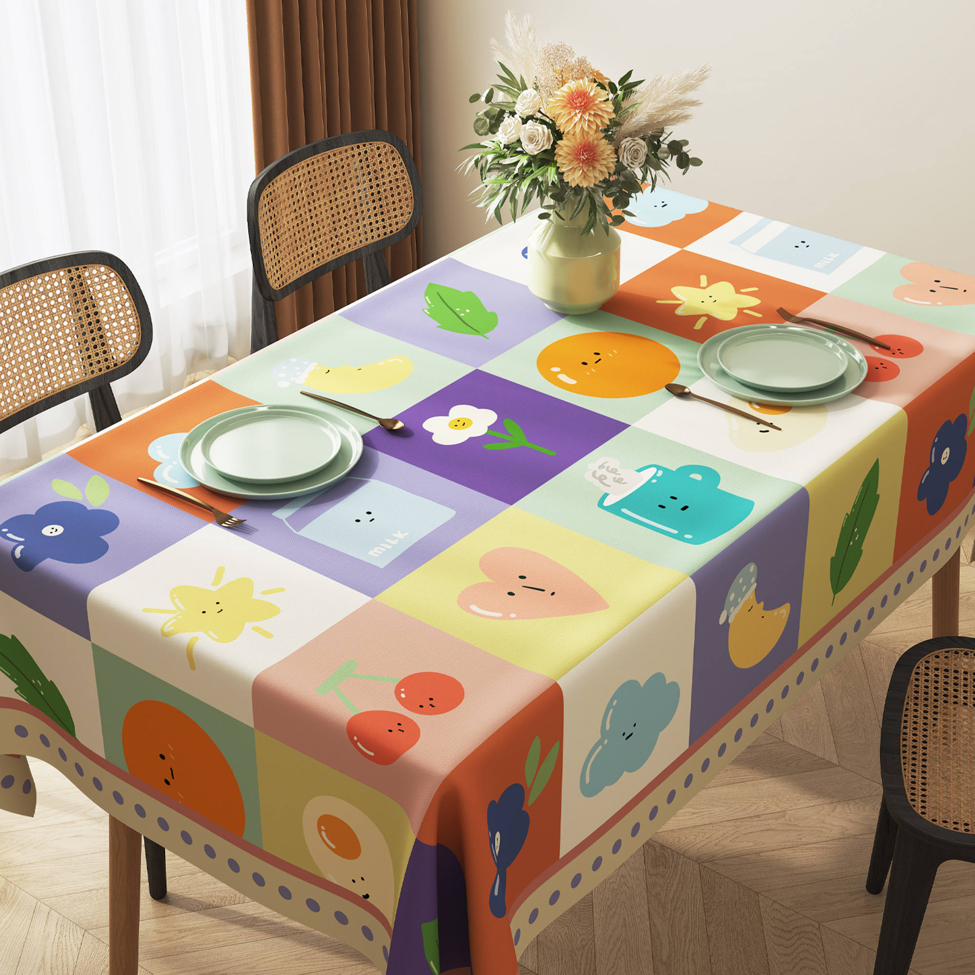 多巴胺餐桌布防水防油免洗防尘盖布ins轻奢高级感长方形茶几台布