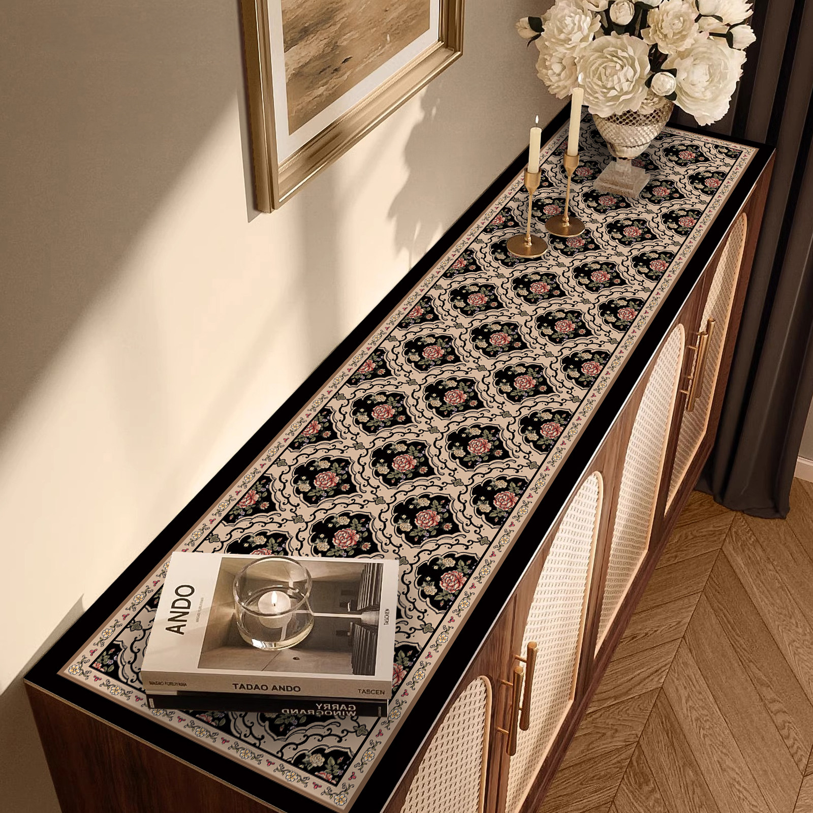 法式餐边柜桌垫防水防油免洗鞋柜垫轻奢高级感电视柜台面保护垫子,居家布艺,桌布,淘宝优惠券,粉丝福利购,淘宝优惠卷